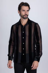 Barabas Wholesale Men's See Through Velvet Long Sleeve Shirts 5B19 Black