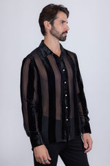 Barabas Wholesale Men's See Through Velvet Long Sleeve Shirts 5B19 Black