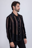 Barabas Wholesale Men's See Through Velvet Long Sleeve Shirts 5B19 Black