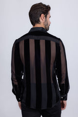Barabas Wholesale Men's See Through Velvet Long Sleeve Shirts 5B19 Black