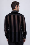 Barabas Wholesale Men's See Through Velvet Long Sleeve Shirts 5B19 Black