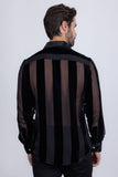 Barabas Wholesale Men's See Through Velvet Long Sleeve Shirts 5B19 Black