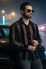 Barabas Wholesale Men's See Through Velvet Long Sleeve Shirts 5B19 Black