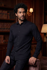 Barabas Wholesale Men's Patterned Stretch Button Down Long Sleeve Shirts 5B20 Black