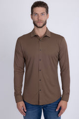 Barabas Wholesale Men's Patterned Stretch Button Down Long Sleeve Shirts 5B20 Coffee