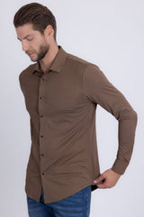 Barabas Wholesale Men's Patterned Stretch Button Down Long Sleeve Shirts 5B20 Coffee