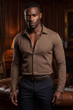 Barabas Wholesale Men's Patterned Stretch Button Down Long Sleeve Shirts 5B20 Coffee