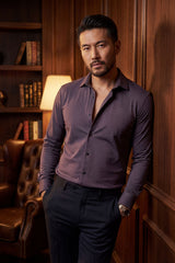 Barabas Men's Patterned Stretch Button Down Long Sleeve Shirts 5B20 Purple