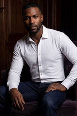 Barabas Men's Patterned Stretch Button Down Long Sleeve Shirts 5B20 White