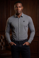 Barabas Men's Patterned Stretch Button Down Long Sleeve Shirts 5B21 Grey