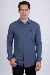 Barabas Wholesale Men's Patterned Stretch Button Down Long Sleeve Shirts 5B21 Navy