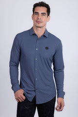 Barabas Men's Patterned Stretch Button Down Long Sleeve Shirts 5B21 Navy