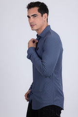 Barabas Wholesale Men's Patterned Stretch Button Down Long Sleeve Shirts 5B21 Navy