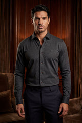 Barabas Wholesale Men's Textured Stretch Button Down Long Sleeve Shirts 5B22 Black