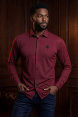 Barabas Men's Textured Stretch Button Down Long Sleeve Shirts 5B22 Burgundy