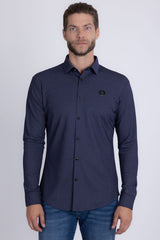 Barabas Men's Textured Stretch Button Down Long Sleeve Shirts 5B22 Navy