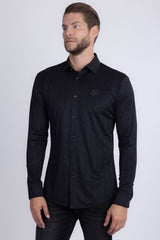Barabas Men's Textured Stretch Button Down Long Sleeve Shirts 5B24 Black