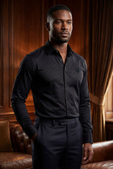 Barabas Men's Textured Stretch Button Down Long Sleeve Shirts 5B24 Black