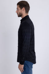 Barabas Men's Textured Stretch Button Down Long Sleeve Shirts 5B26 Black