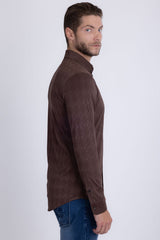 Barabas Wholesale Men's Textured Stretch Button Down Long Sleeve Shirts 5B26 Coffee