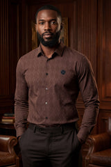 Barabas Wholesale Men's Textured Stretch Button Down Long Sleeve Shirts 5B26 Coffee