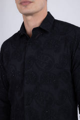 Barabas Wholesale Men's Embroidered Sequins Collar Long Sleeve Shirts 5B41 Black
