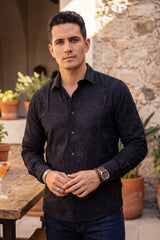 Barabas Wholesale Men's Embroidered Sequins Collar Long Sleeve Shirts 5B41 Black