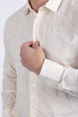 Barabas Wholesale Men's Embroidered Sequins Collar Long Sleeve Shirts 5B41 Beige