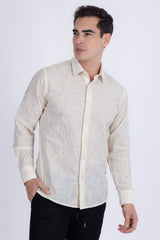Barabas Wholesale Men's Embroidered Sequins Collar Long Sleeve Shirts 5B41 Off White
