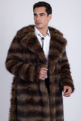 Barabas Wholesale Men's Soft Fur Notch Lapel Long Coat 5BHL01 Brown
