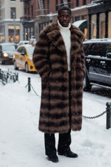 Barabas Wholesale Men's Soft Fur Notch Lapel Stripped Long Coat 5BHL01 Brown Black