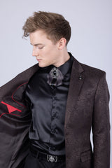 Barabas Wholesale Men's Floral Design Luxury Prom Notch Lapel Blazer 5BL01 Chocolate