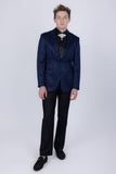 Barabas Wholesale Men's Floral Design Luxury Prom Notch Lapel Blazer 5BL01 Navy