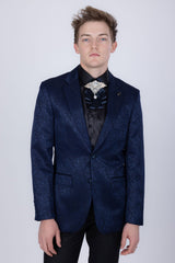 Barabas Wholesale Men's Floral Design Luxury Prom Notch Lapel Blazer 5BL01 Navy