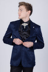 Barabas Wholesale Men's Floral Design Luxury Prom Notch Lapel Blazer 5BL01 Blue