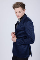 Barabas Wholesale Men's Floral Design Luxury Prom Notch Lapel Blazer 5BL01 Blue