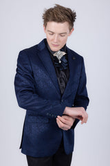 Barabas Wholesale Men's Floral Design Luxury Prom Notch Lapel Blazer 5BL01 Blue