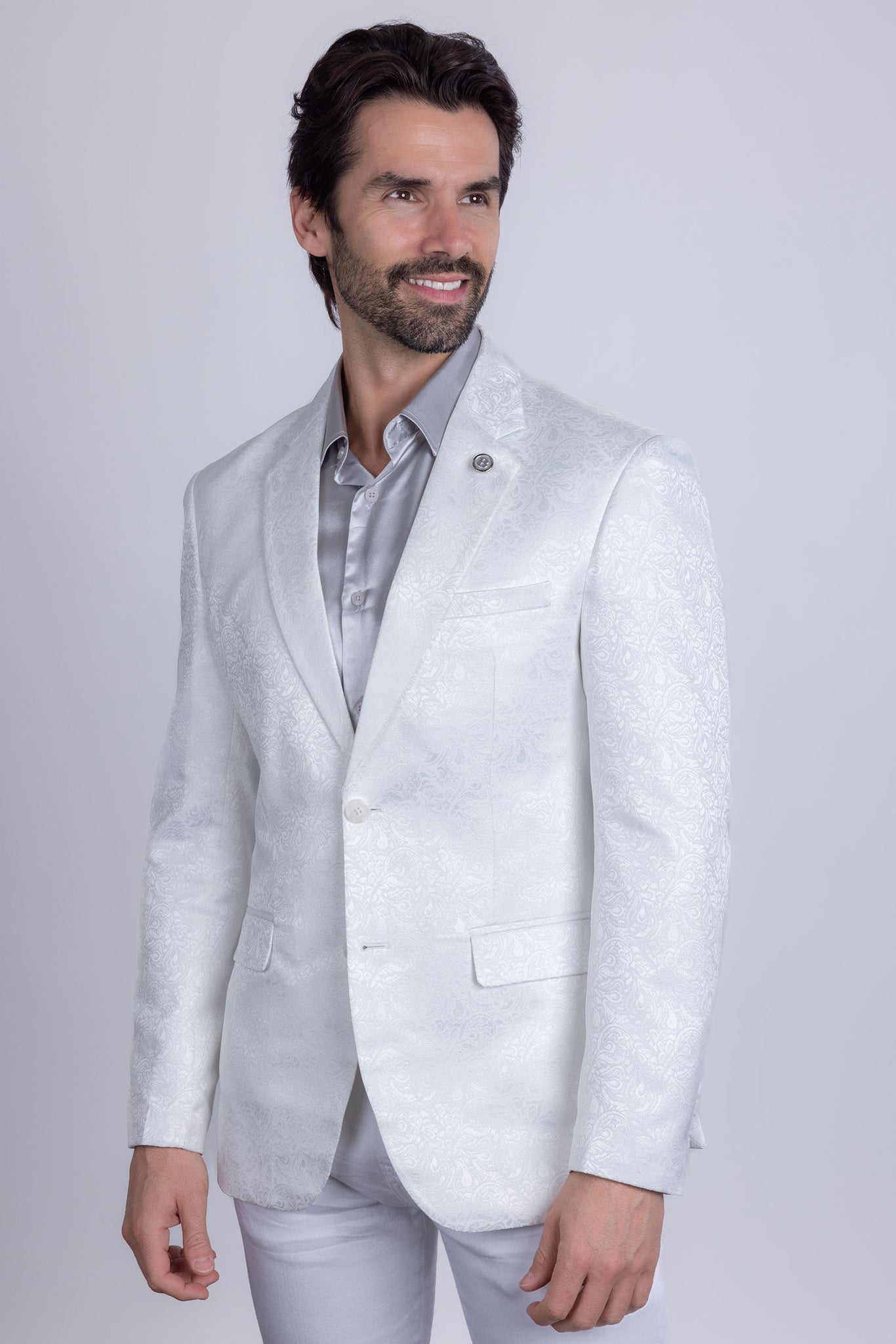 Barabas Wholesale Men's Floral Design Luxury Prom Notch Lapel Blazer 5BL01 White