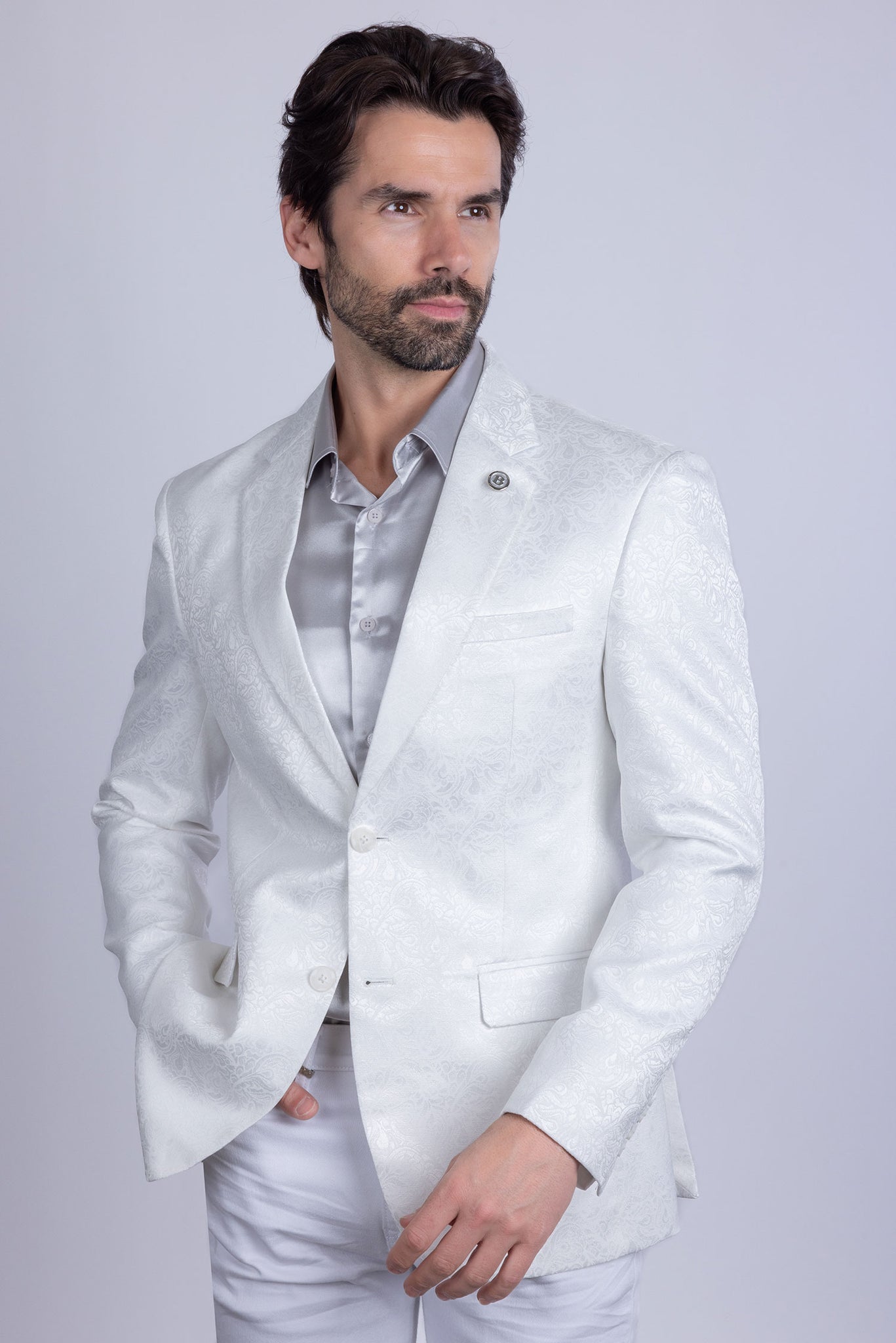 Barabas Wholesale Men's Floral Design Luxury Prom Notch Lapel Blazer 5BL01 White