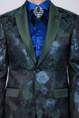 Barabas Wholesale Men's Floral Shiny Design Luxury Peak Lapel Blazer 5BL02 Green
