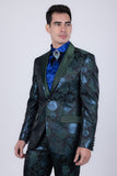 Barabas Wholesale Men's Floral Shiny Design Luxury Peak Lapel Blazer 5BL02 Green