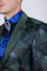 Barabas Wholesale Men's Floral Shiny Design Luxury Peak Lapel Blazer 5BL02 Green