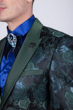 Barabas Wholesale Men's Floral Shiny Design Luxury Peak Lapel Blazer 5BL02 Green