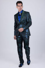 Barabas Wholesale Men's Floral Shiny Design Luxury Peak Lapel Blazer 5BL02 Green