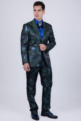 Barabas Wholesale Men's Floral Shiny Design Luxury Peak Lapel Blazer 5BL02 Green