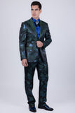 Barabas Wholesale Men's Floral Shiny Design Luxury Peak Lapel Blazer 5BL02 Green