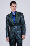 Barabas Wholesale Men's Floral Shiny Design Luxury Peak Lapel Blazer 5BL02 Green