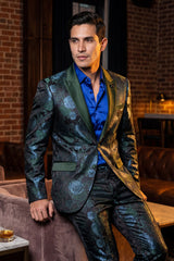 Barabas Wholesale Men's Floral Shiny Design Luxury Peak Lapel Blazer 5BL02 Green