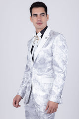 Barabas Wholesale Men's Floral Shiny Design Luxury Peak Lapel Blazer 5BL02 White