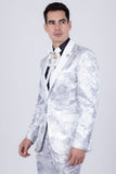 Barabas Wholesale Men's Floral Shiny Design Luxury Peak Lapel Blazer 5BL02 White